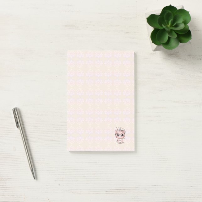 Anpassad Kawaii Enhörning Björn Ansikte Blommig Gl Post-it Block (Kontor)