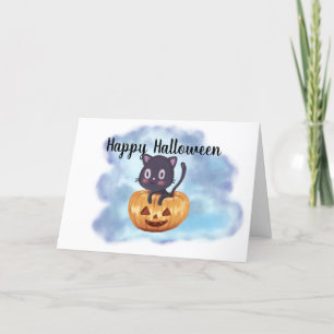 Anpassad Kawaii Halloween Svart Katt Pumpa Helgkort