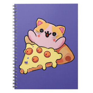 Anpassad Kawaii Katt som kramar Pepperoni Pizza Te Anteckningsbok