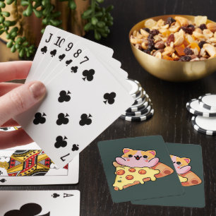 Anpassad Kawaii Katt som kramar Pepperoni Pizza Te Casinokort