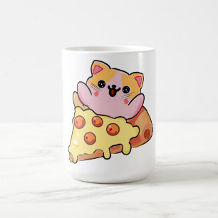 Anpassad Kawaii Katt som kramar Pepperoni Pizza Te Kaffemugg