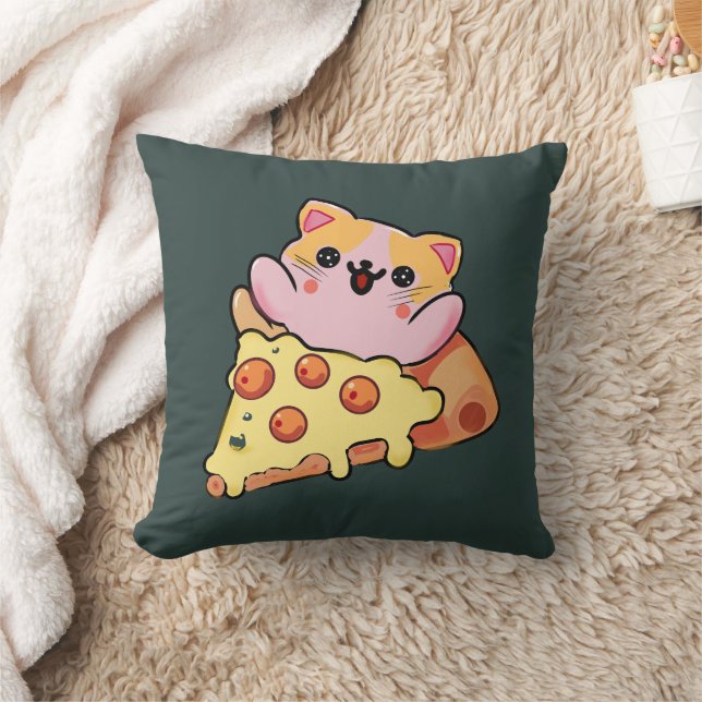 Anpassad Kawaii Katt som kramar Pepperoni Pizza Te Kudde (Filt)