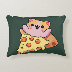 Anpassad Kawaii Katt som kramar Pepperoni Pizza Te Prydnadskudde