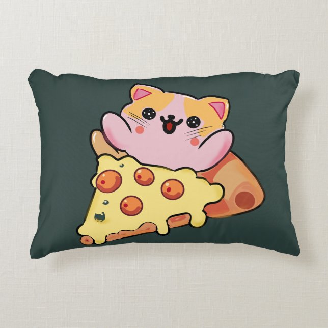 Anpassad Kawaii Katt som kramar Pepperoni Pizza Te Prydnadskudde (Framsidan)