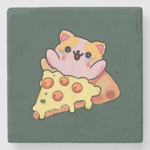 Anpassad Kawaii Katt som kramar Pepperoni Pizza Te Stenunderlägg
