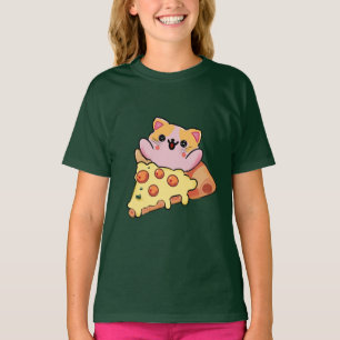 Anpassad Kawaii Katt som kramar Pepperoni Pizza Te T Shirt