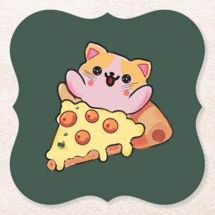 Anpassad Kawaii Katt som kramar Pepperoni Pizza Te Underlägg Papper