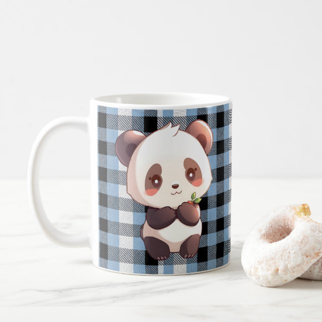 Anpassad Kawaii Panda Blå Buffalo Plaid Mugg Prese (Med munk)