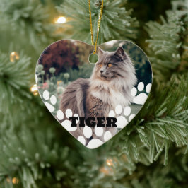 Anpassad keramisk kattfoto-utsmyckning med namn julgransprydnad keramik