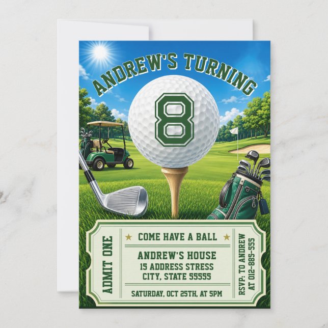 Anpassad Kids Golf födelsedag Inbjudningar (Framsida)