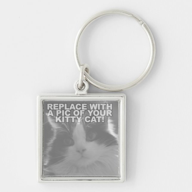 Anpassad Kitty Katt Fyrkantig Silverfärgad Nyckelring (Framsidan)