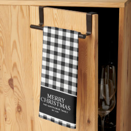 Anpassad Klassisk God Jul Svart Gingham Rutig Kökshandduk