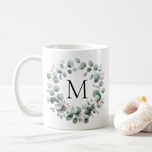 Anpassad Klassisk Grön Eucalyptus Bladkrans Kaffemugg (Med munk)
