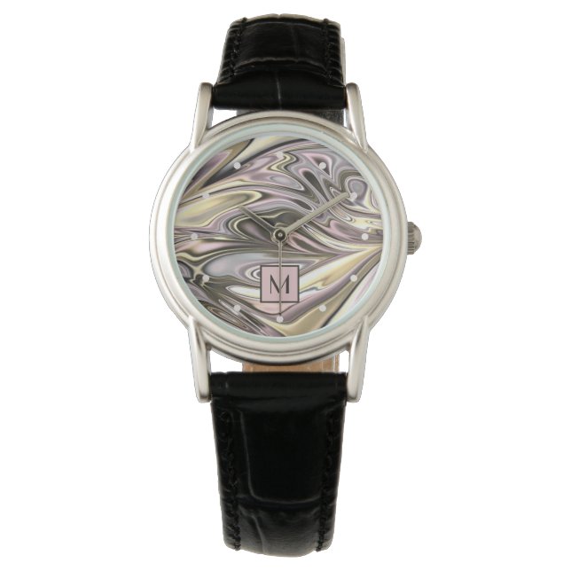 Anpassad Klassisk Rosa Silver Grå Marmorerad Mönst Armbandsur (Framsida)
