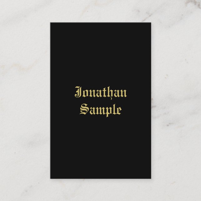 Anpassad Klassisk Svart Och Guld Typografi Skript Visitkort (Framsida)
