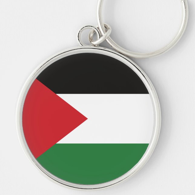 Anpassad knapp för Palestinas fria flagga Rund Silverfärgad Nyckelring (Framsidan)