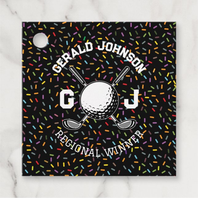 Anpassad Konfetti Golf Monogram Design Gåvor Etiketter (Framsida)