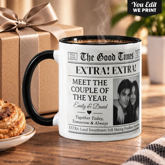 Anpassad Kopp för Par med Tidningsstil, Älsklingar (Custom Couple Newspaper Mug, Sweethearts Couple Mug)