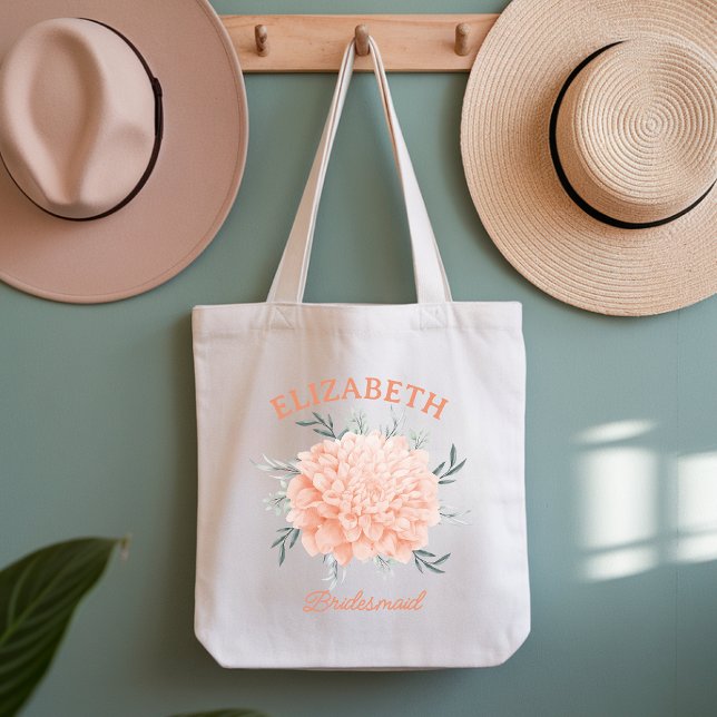 Anpassad korall blomster bröllopstaska för brudtär tygkasse (bridal party tote, coral bridesmaid gift, floral wedding bag, custom bridal tote, bachelorette tote,)