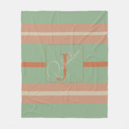Anpassad Korall Sage Randig Monogram Boho Pastell Fleecefilt