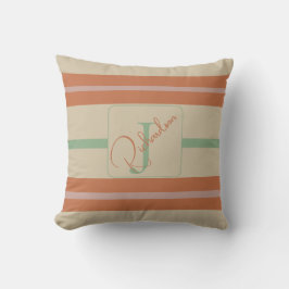 Anpassad Korall Sage Randig Monogram Boho Pastell Kudde