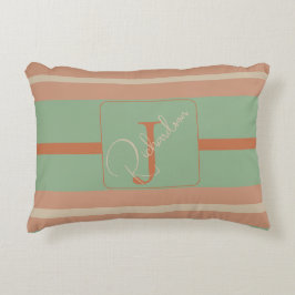 Anpassad Korall Sage Randig Monogram Boho Pastell Prydnadskudde
