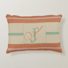 Anpassad Korall Sage Randig Monogram Boho Pastell Prydnadskudde