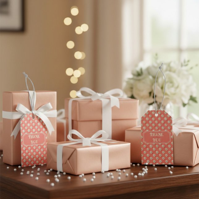 Anpassad korall Tacksamt-gåva-märkning med pärldek Presentetikett (Skapare uppladdad)