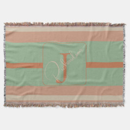 Anpassad Korallsalvia Randig Monogram Boho Pastell Filt