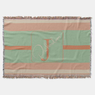 Anpassad Korallsalvia Randig Monogram Boho Pastell Filt