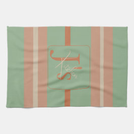 Anpassad Korallsalvia Randig Monogram Boho Pastell Kökshandduk