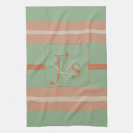 Anpassad Korallsalvia Randig Monogram Boho Pastell Kökshandduk