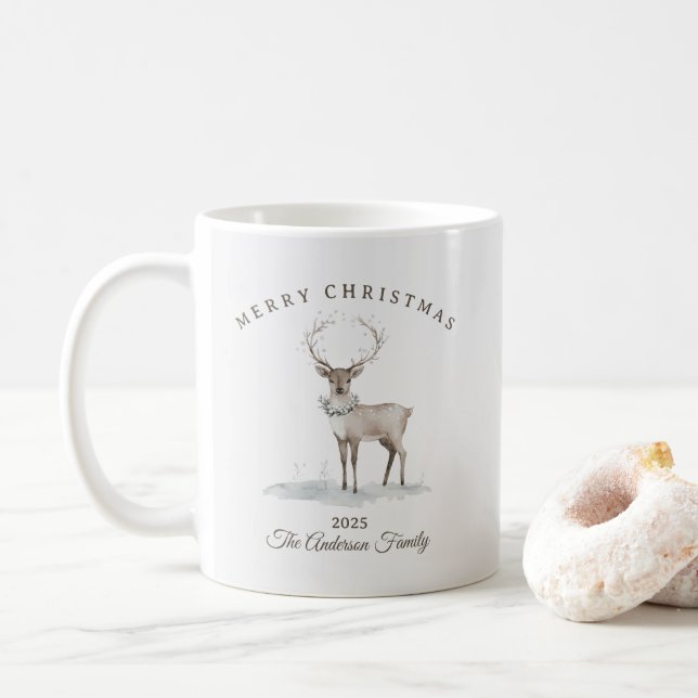 Anpassad krämvit ren julpresent kaffemugg (Med munk)