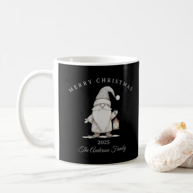 Anpassad krämvit tomte julpresent kaffemugg (Med munk)