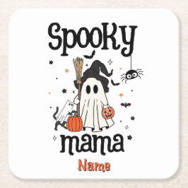 Anpassad Kuslig Mamma Halloween – Spöke, Katt, Pum Underlägg Papper Kvadrat