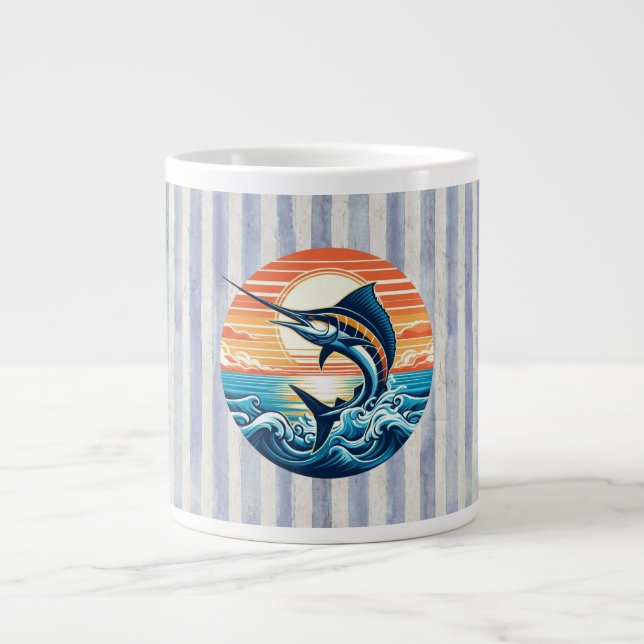 Anpassad kust-/maritim/strandsvärdfisk solnedgång jumbo mugg (Framsidan)