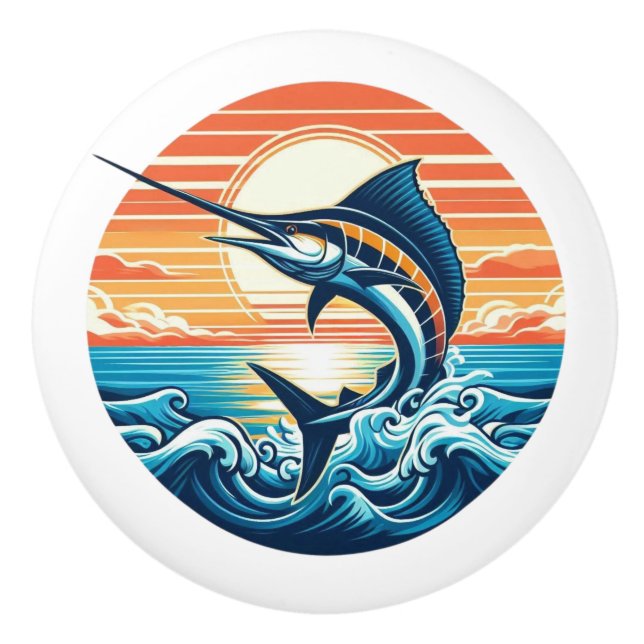 Anpassad kust-/nautisk/strand marlin solnedgång knopp (Framsidan)