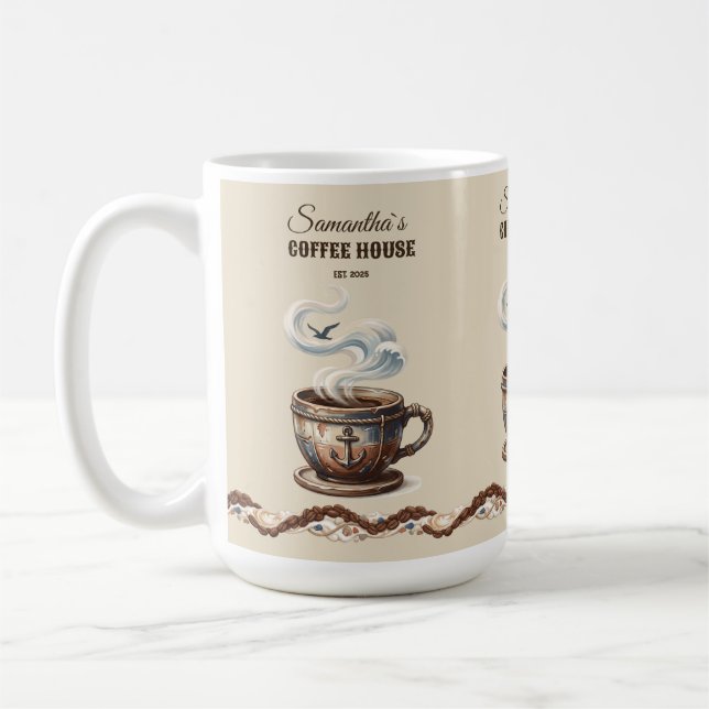 Anpassad kustnära café-varumärkning  kaffemugg (Vänster)