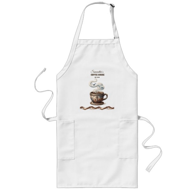 Anpassad kustnära café-varumärkning  långt förkläde (Framsidan)