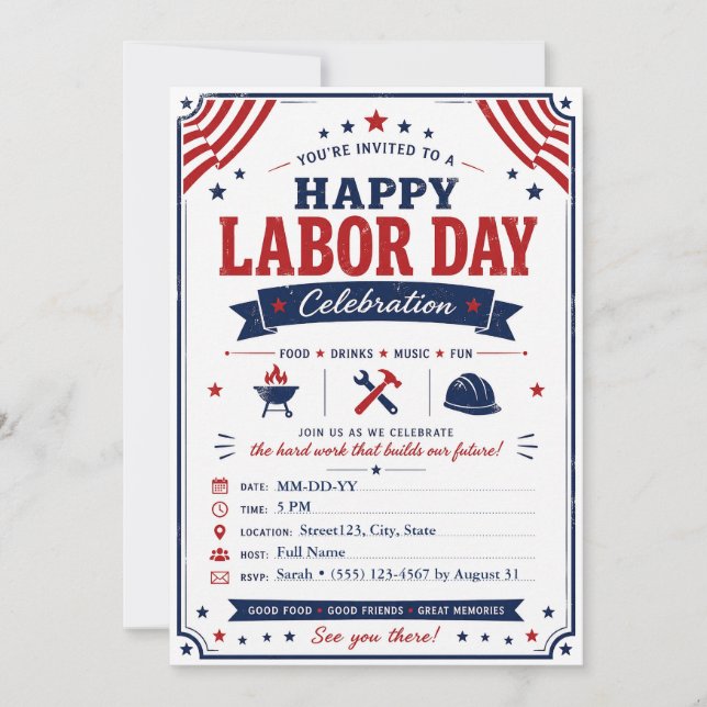 Anpassad Labor Day grillfest inbjudan  (Framsida)