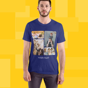Anpassad Lägg till 4 Foto Collage och Text T Shirt