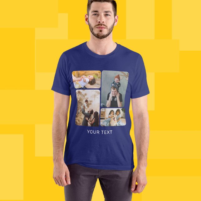 Anpassad Lägg till 4 Foto Collage och Text T Shirt (Skapare uppladdad)