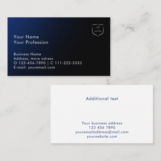 Anpassad Lägg Till Logo Blå Gradient Modern Profes Visitkort (Fram/baksida)