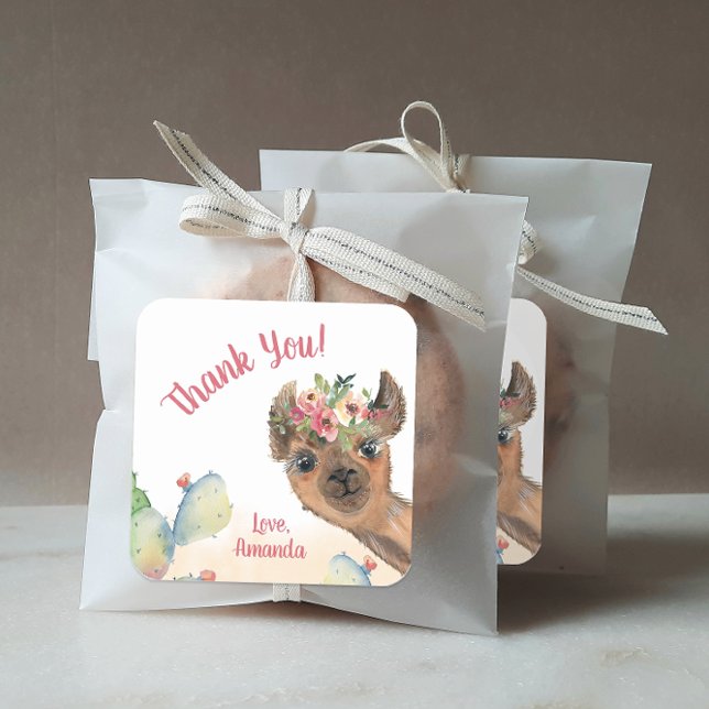 Anpassad Lama Fyrkantigt Klistermärke (Personalized llama party favor stickers.)