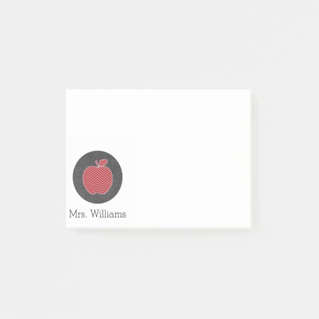 Anpassad lärare Äpple med trendig Chevron-mönster Post-it Block (Framsida)