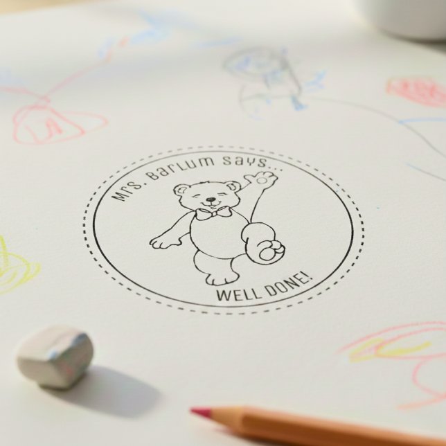 Anpassad lärare komplimang björn tematisk gummiste självfärgande stämpel (The "Well Done!" Teacher Stamp)