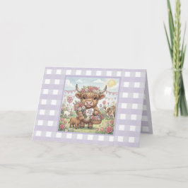Anpassad Lavendel Highland Ko Gingham Mors Dag Kort