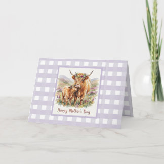 Anpassad Lavendel Highland Ko Gingham Mors Dag Kort