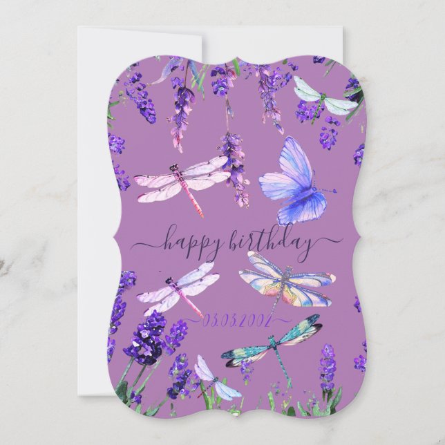 Anpassad Lavendel Libell Sjabb Chic Boho Stil Kort (Framsida)