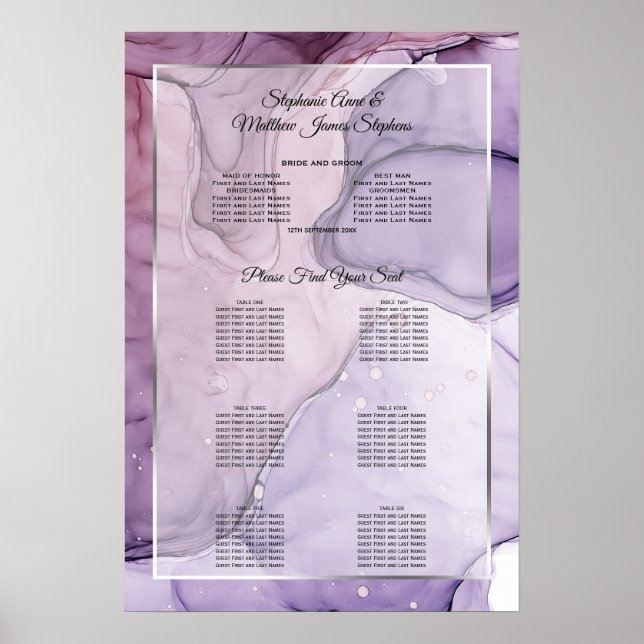 Anpassad Lavendelros Abstrakt Placeringsplan Poster (Framsidan)